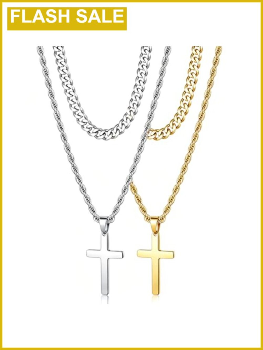 Mens Stainless Steel Cross Necklace Lobster Clasp Waterproof 20-22in